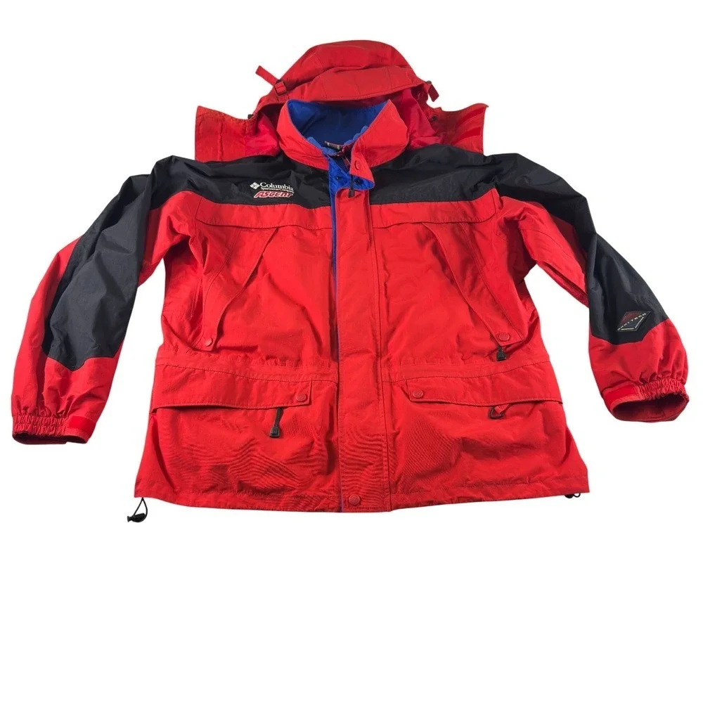 Columbia Sportswear Ascent Omni-Tech Parka Jacket Mens XL Red‎ Black Vintage